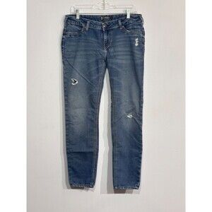 Silver Suki Joga Jeans Women's 33/31 Blue Denim Mid Rise Super Skinny Distressed